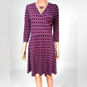 41 Hawthorn Dress 3/4 Sleeve Faux Wrap Burgundy & White Size Medium